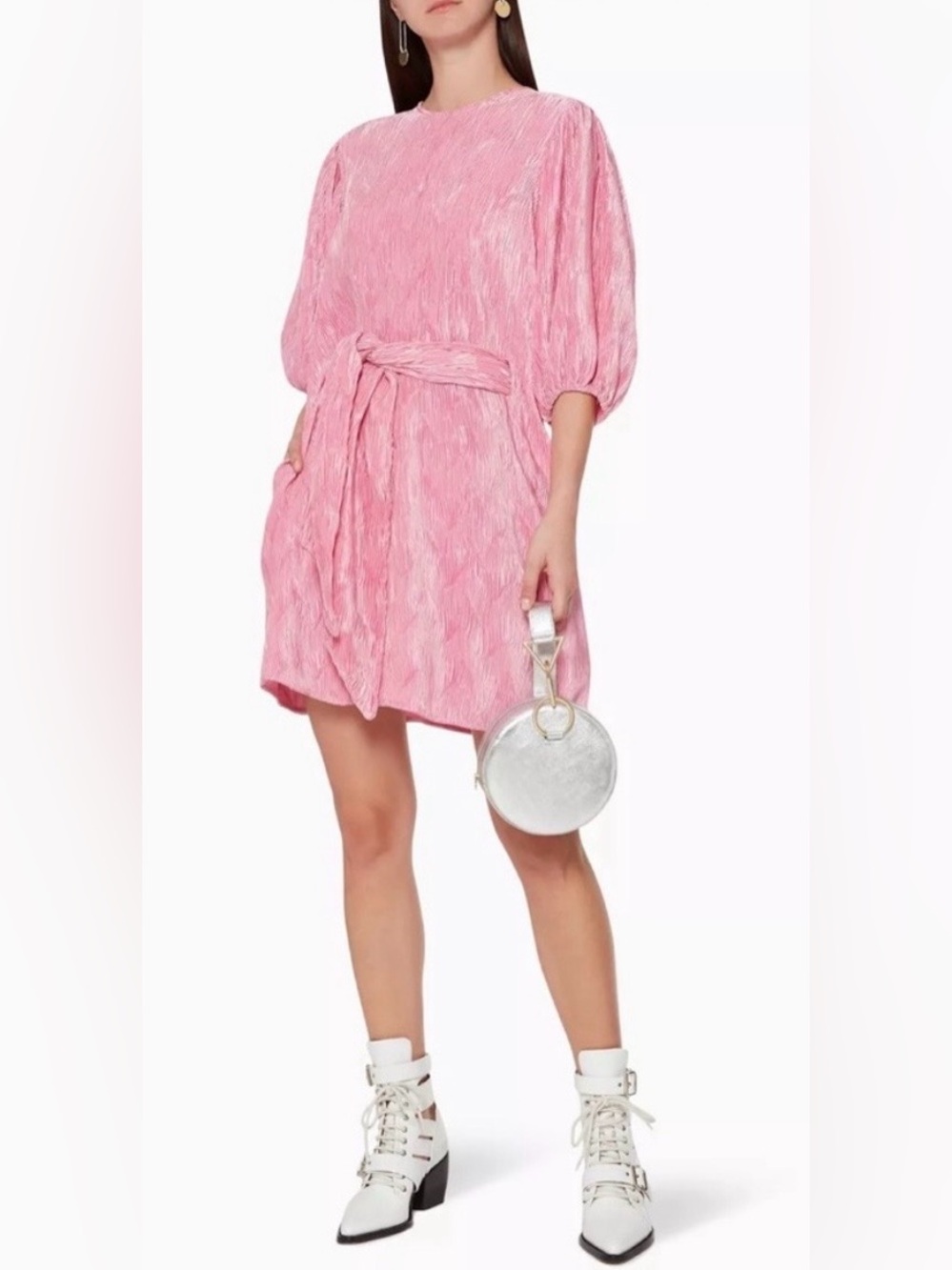 Ganni Pleated Waist Tie Satin
Mini Dress